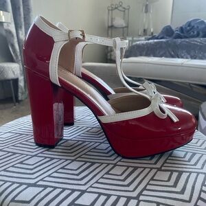 Allegra K Red and White Platform Shoes